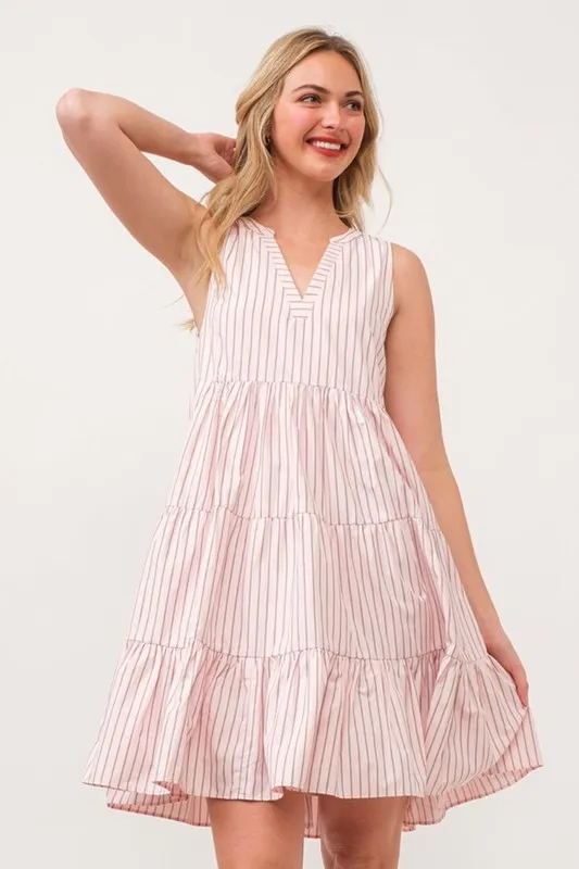 Striped Sleeveless V-Neck Tiered Dress, image 7