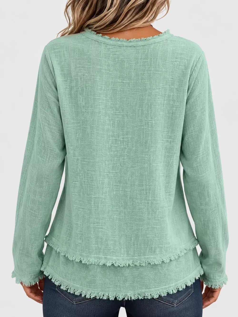 Full Size Frayed Hem V-Neck Blouse Plus Size, image 53