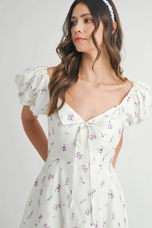 Floral Print Puff Sleeve Mini Dress, image 7