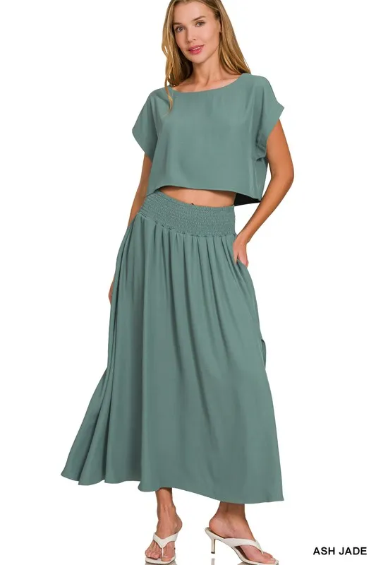 Heavy Woven Span Crop Tee & Skirt Set