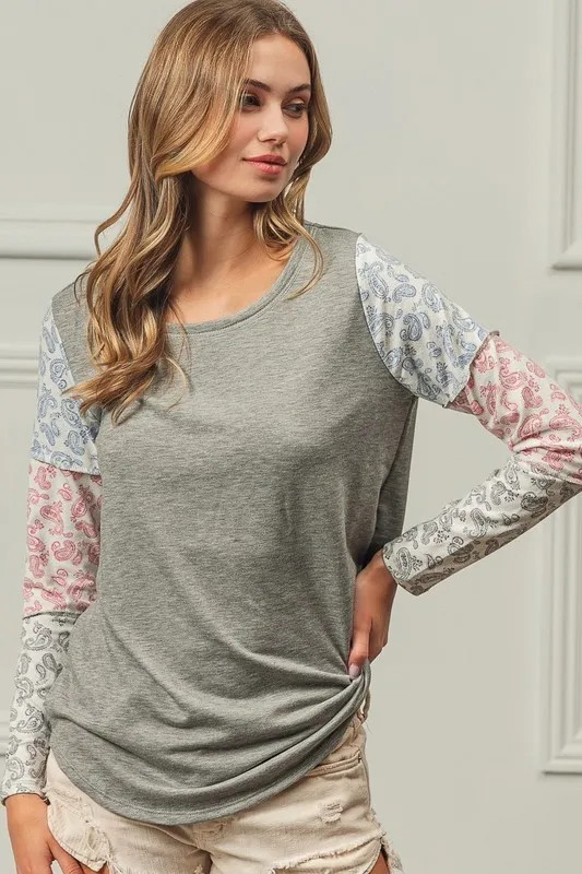 French Terry with Paisley Triblend Color Block, image 6