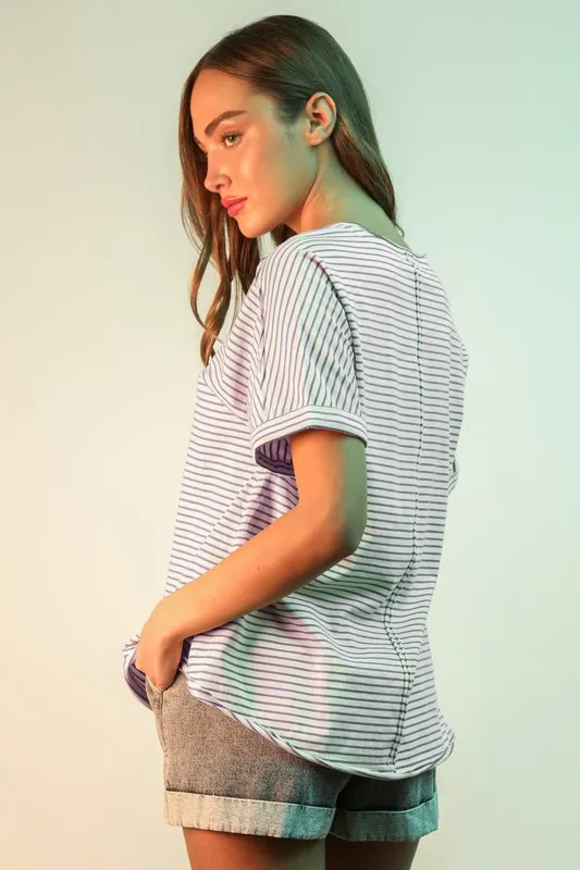 Striped V-Neck Short Sleeve T-Shirt, image 3