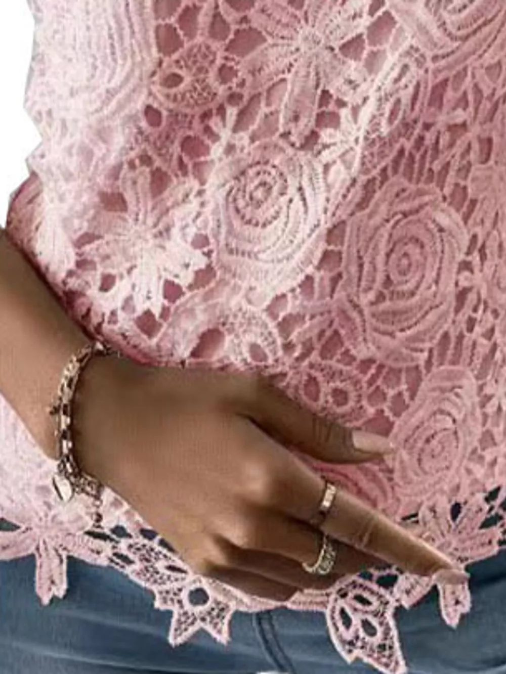 Full Size Elegant Floral Lace Short Sleeve Blouse Plus Size, image 9