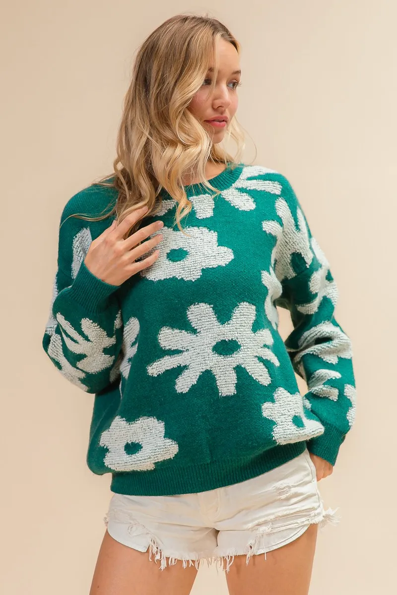 Flower Pattern Long Sleeves Sweater Top, image 13