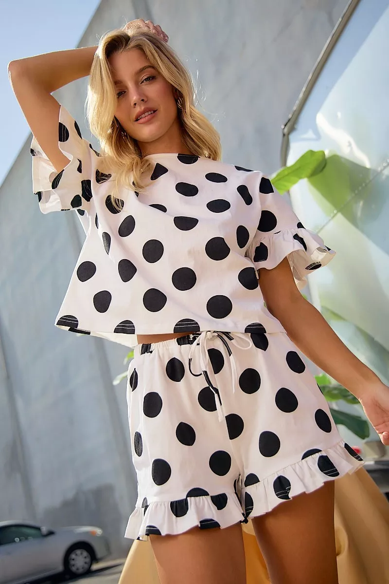 BiBi Polka Dots Printed Ruffled Detail Top And Shorts Set, image 3