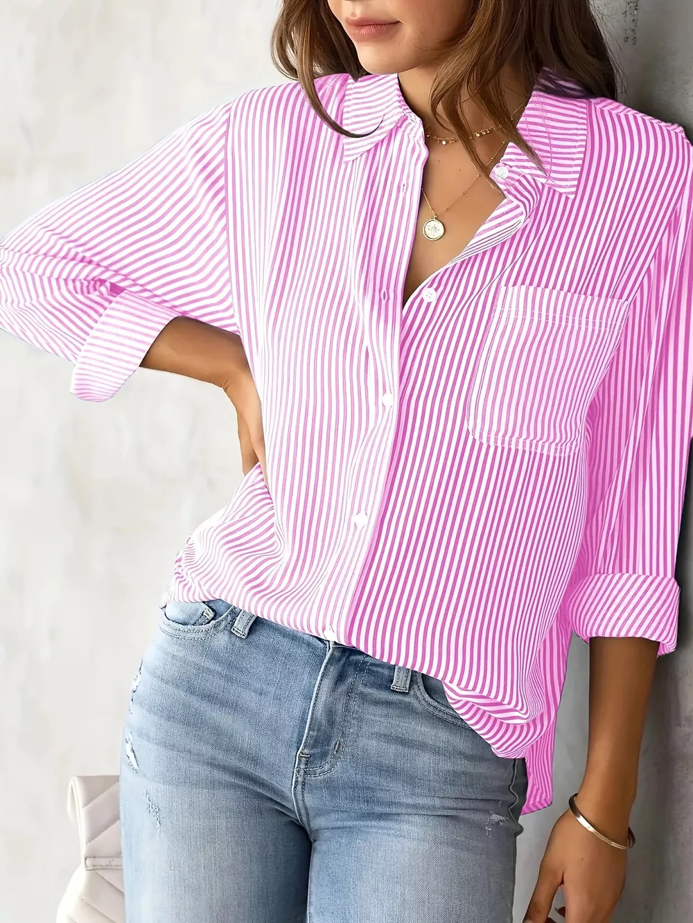 Full Size Striped Button-Down Long Sleeve Shirt Plus Size, image 21