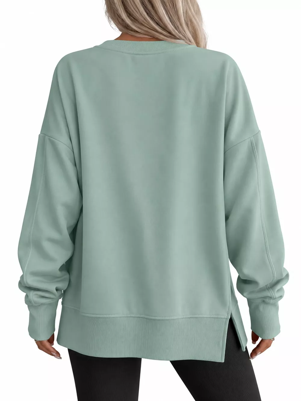 Oversized Crew Neck Sweatshirt with Side Slit, image 54