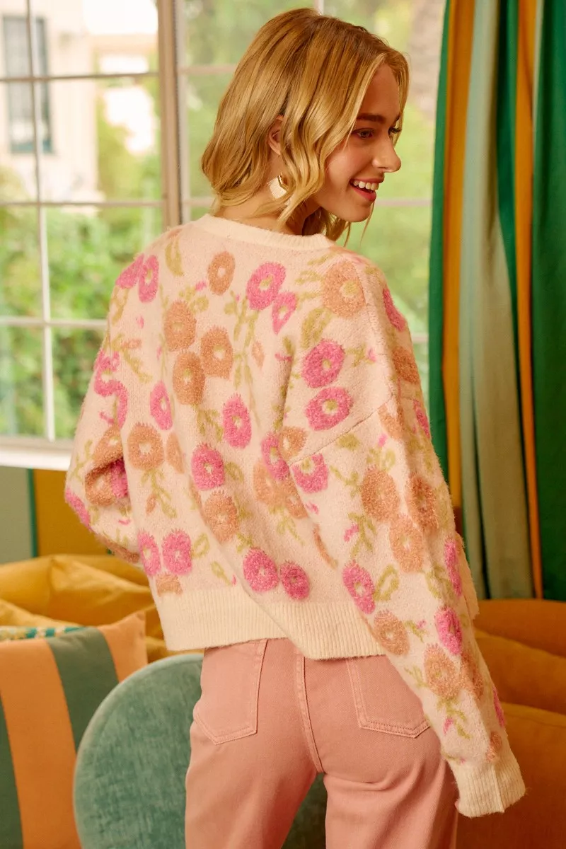 Towel Texture Floral Pattern Sweater, image 6