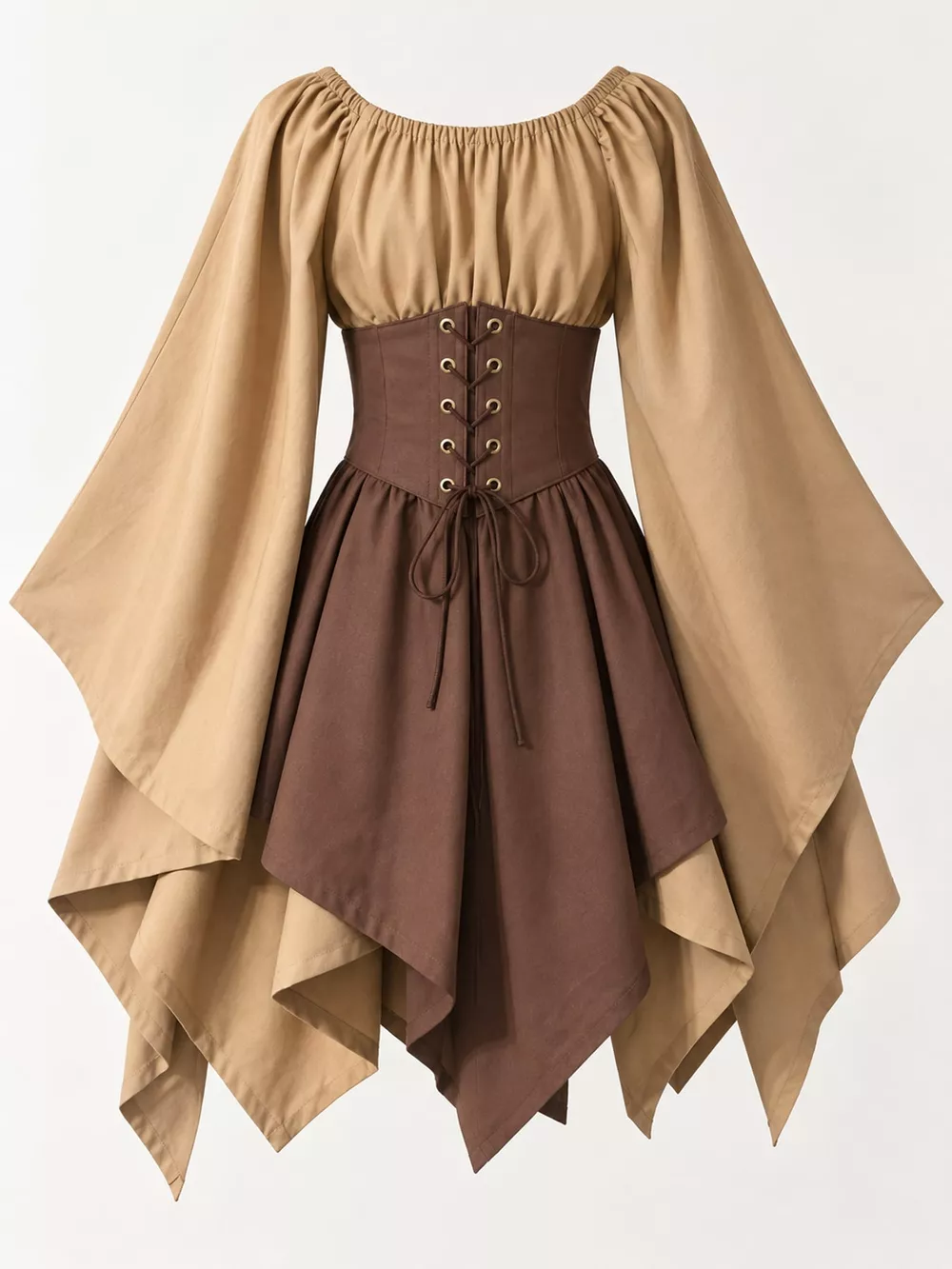 Full Size Lace-Up Flare Sleeve Irregular Hem Dress Plus Size, image 11