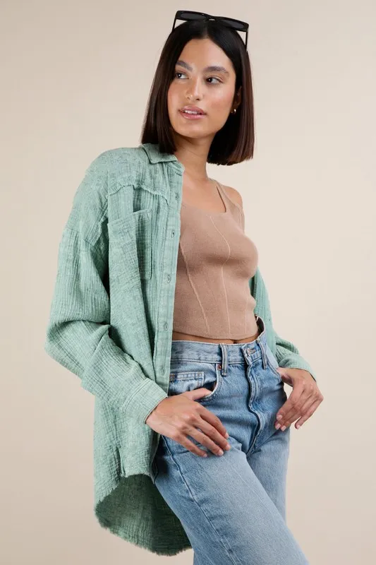 Mineral Washed Gauze Button Down Shirt, image 6