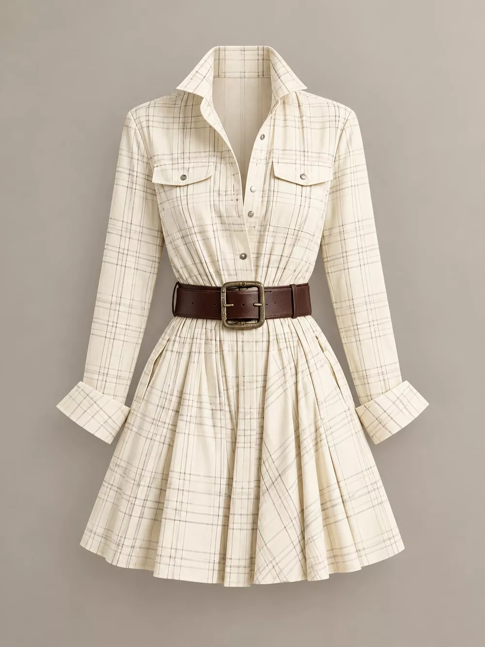 Plaid Long-Sleeve Shirt Dress, image 17