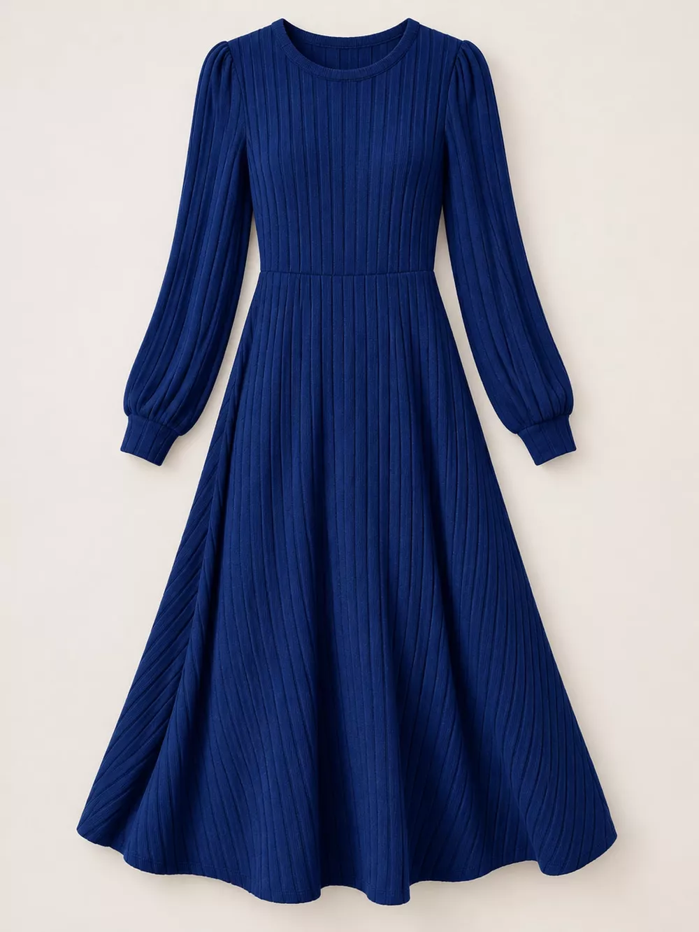 Ribbed Knit Long Sleeve A-Line Midi Dress, image 22