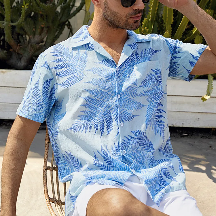 Men's Full Size Leaf Print Short Sleeve Shirt Plus Size, image 5