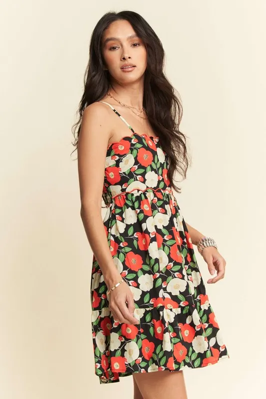 Floral Scalloped Cutout Back Mini Dress, image 4
