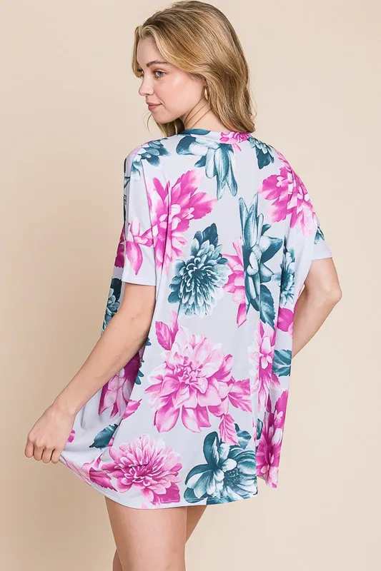 Floral V-Neck Short Sleeve T-Shirt, image 2