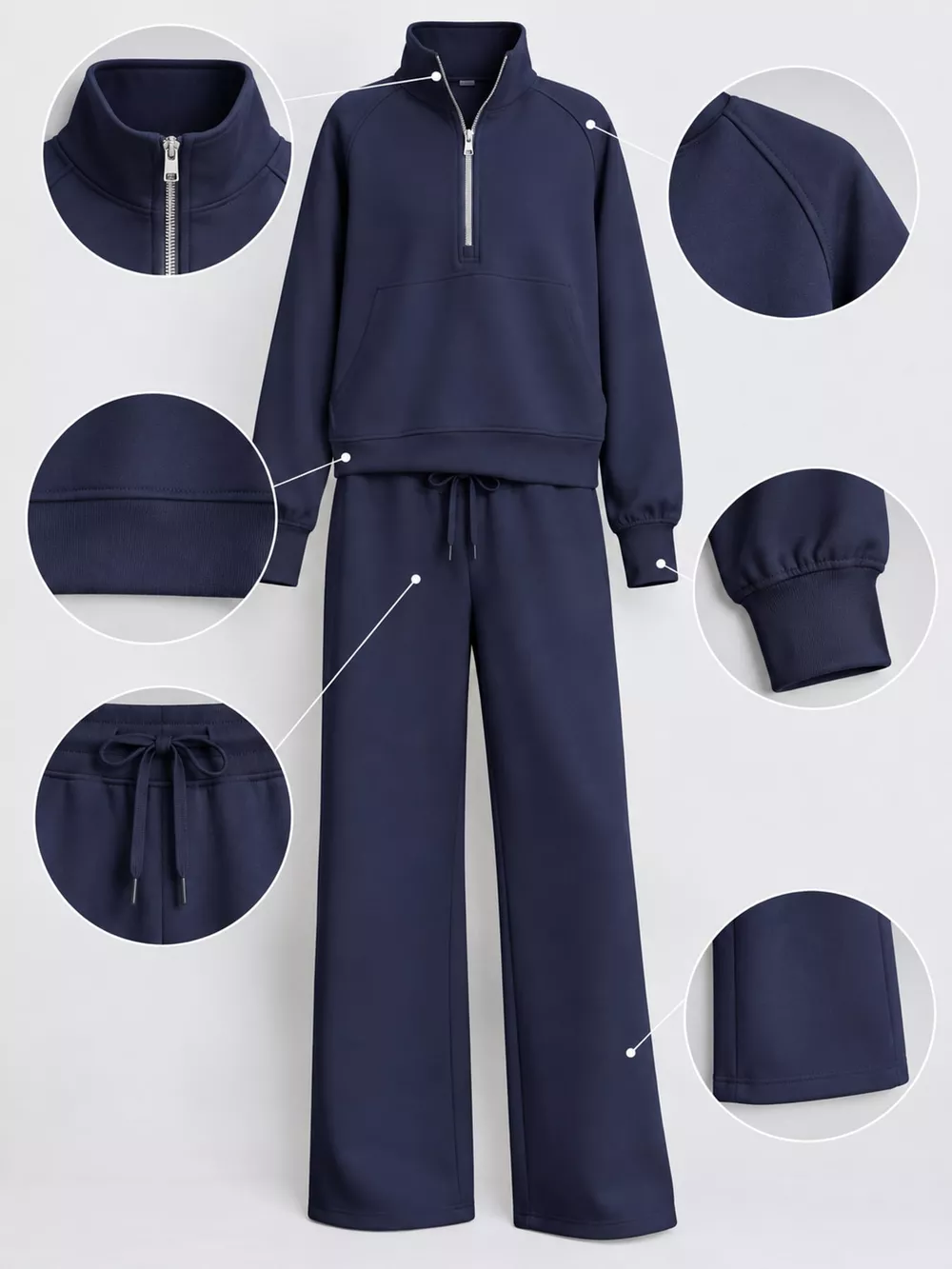 Half-Zip Sweatshirt and Wide-Leg Pants Set, image 48