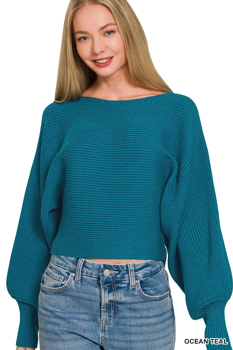 Boat Neck Balloon Sleeve Sweater
