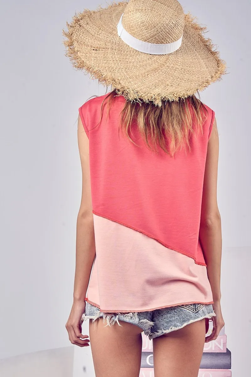 Color Block Contrast Stitching Buttoned Henley Top, image 5