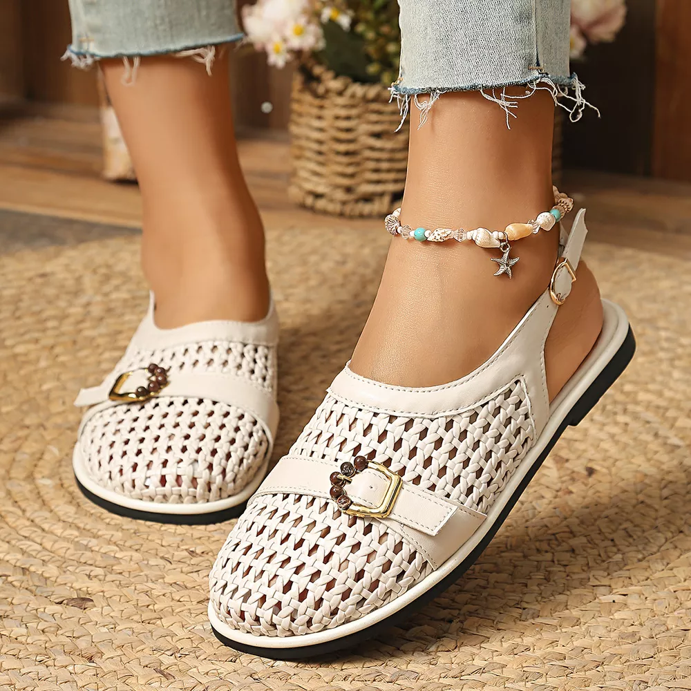Woven Flat Sandals with Buckle Detail, image 2