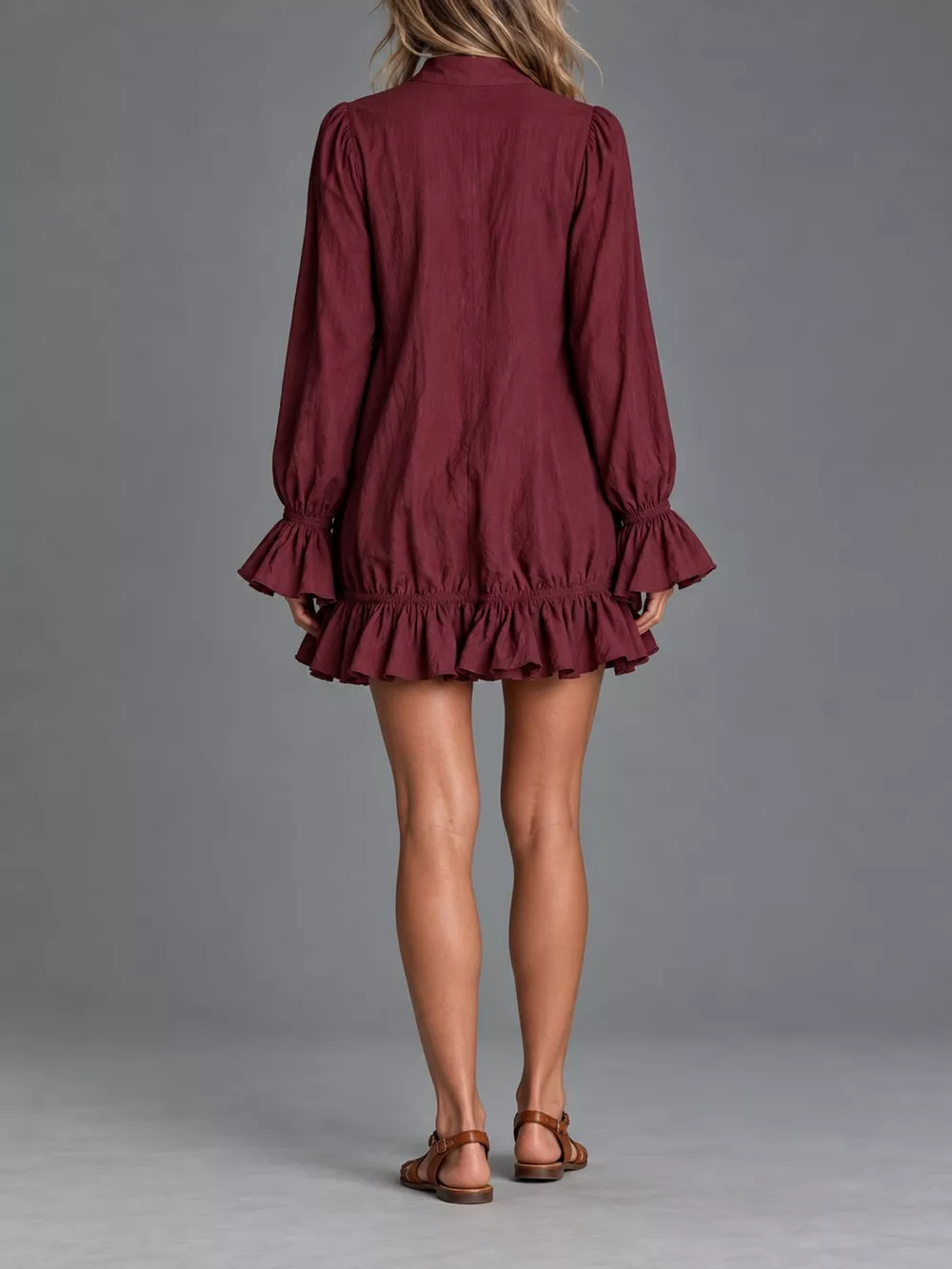Zipper-Front Ruffle Hem Mini Dress, image 8