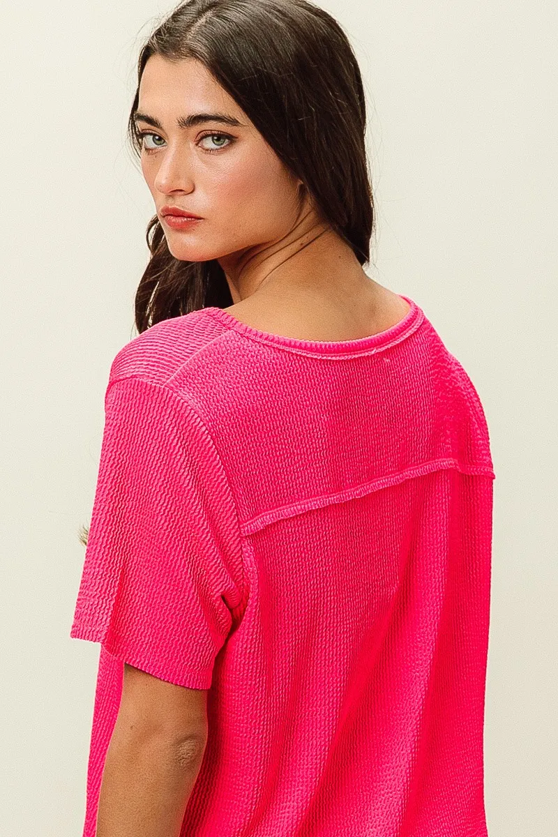 Waved Rib U Neck Top With Front Pocket, image 8