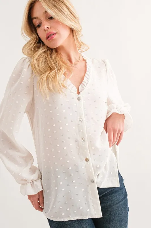 Polka Dot Ruffle Detailed Blouse Top, image 5