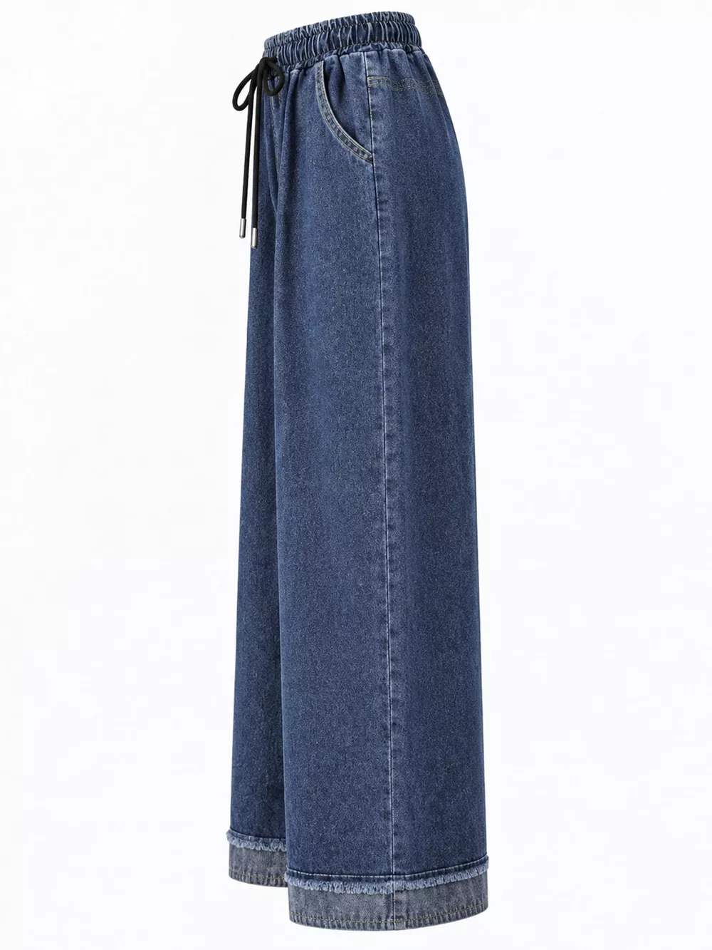 Full Size High-Waisted Elastic Drawstring Wide-Leg Jeans with Frayed Hem Plus Size, image 7