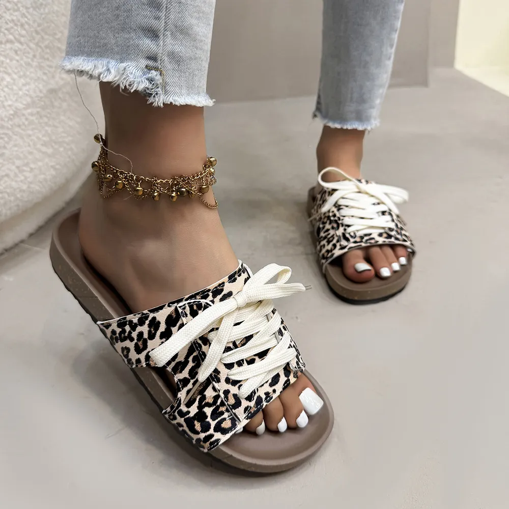 Leopard Print Open Toe Lace-up Sandals, image 4