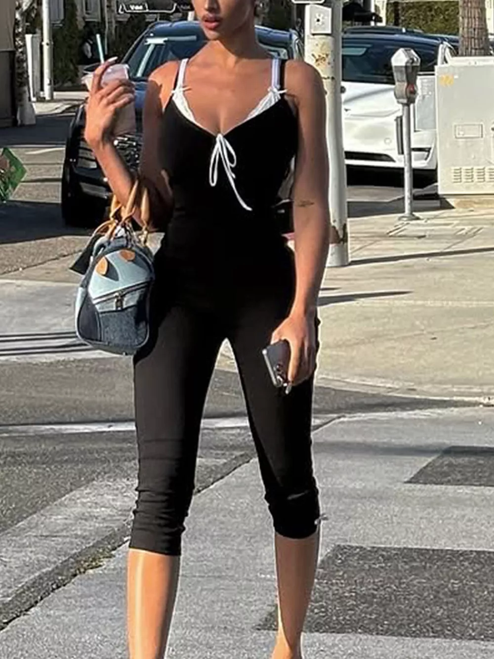 Lace Trim Tie-Front Capri Jumpsuit, image 12