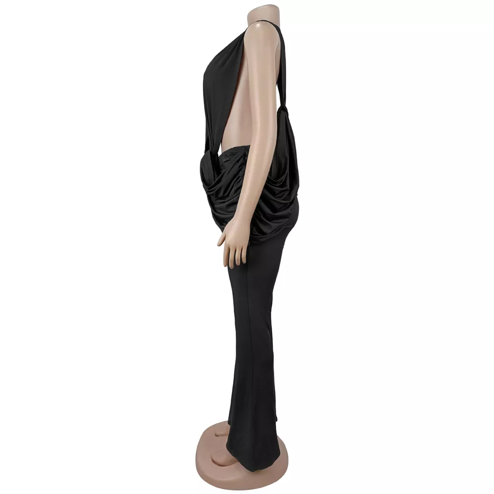 Deep V-Neck Knot-Front Flare Leg Jumpsuit, image 4