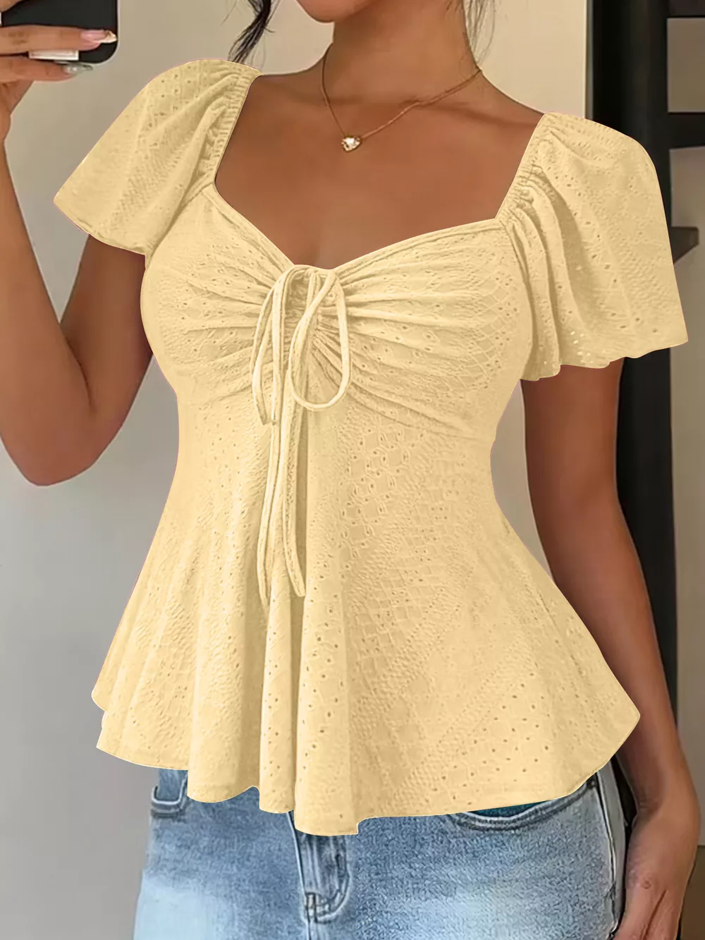 Sweetheart Neck Flutter Sleeve Top, image 21