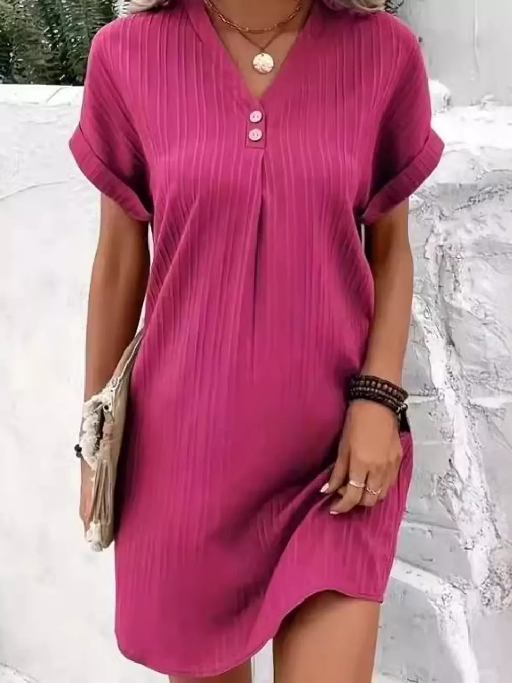 Full Size V-Neck Short Sleeve Midi Dress Plus Size, image 31