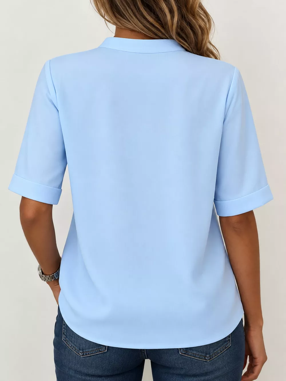 Full Size Notched Short Sleeve Blouse Plus Size, image 3