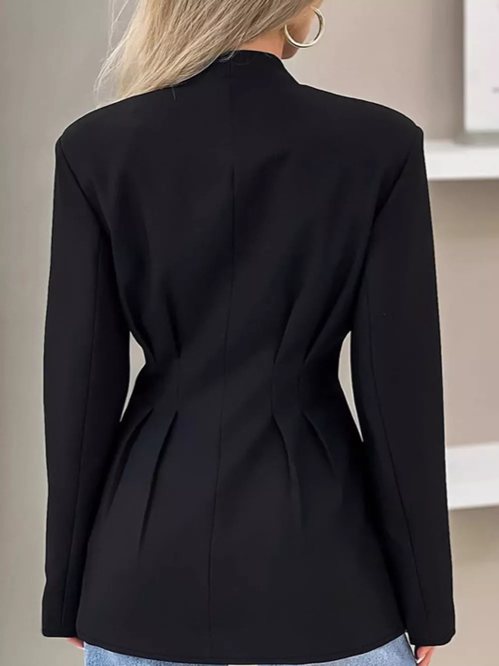 V-Neck Pleated Waist Slim-Fit Blazer, image 6