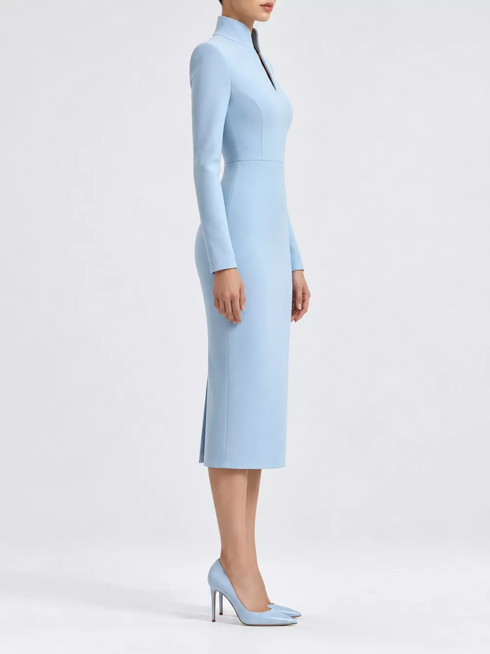 Full Size Stand-Collar Long-Sleeve Midi Dress Plus Size, image 12
