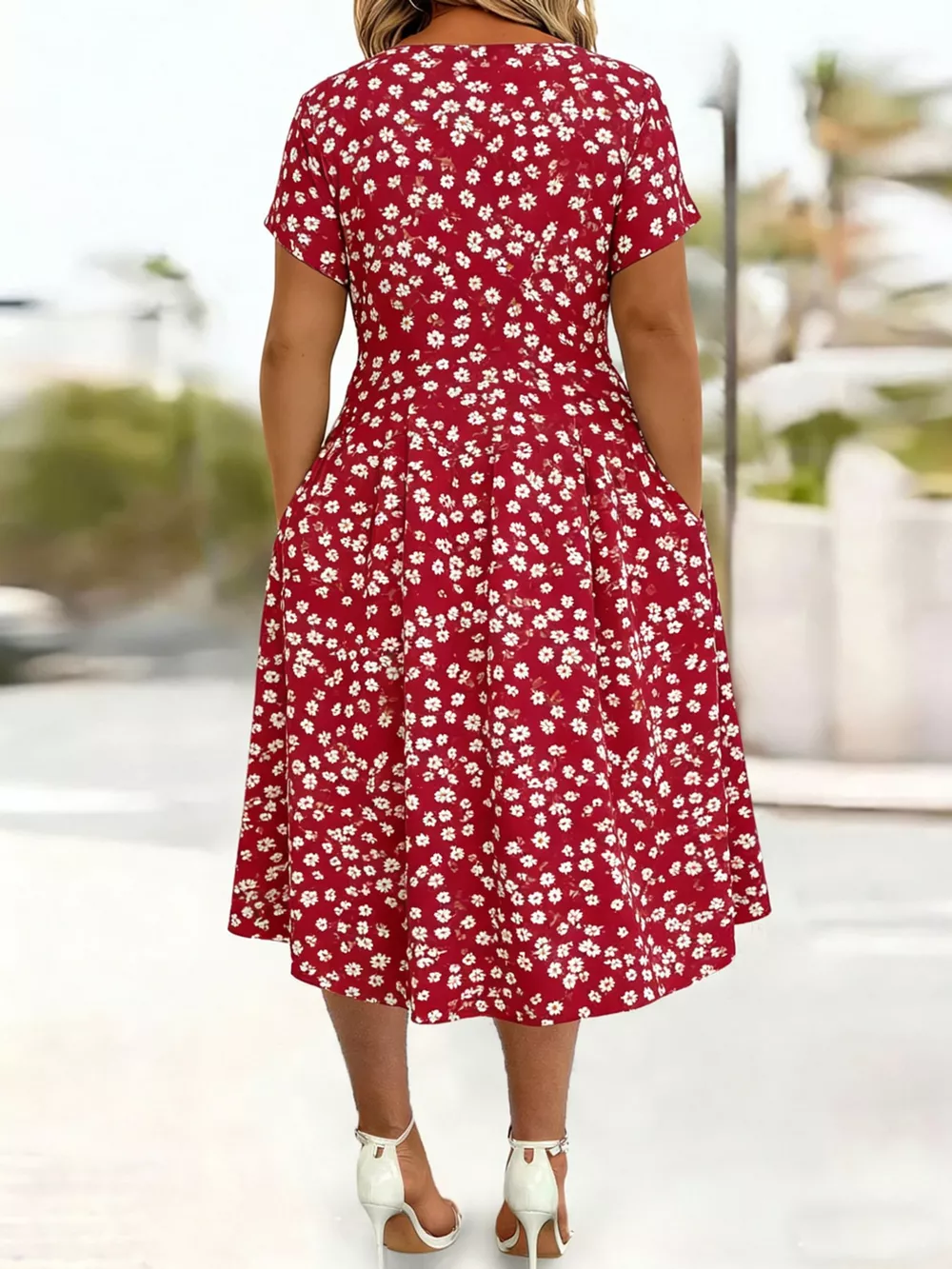 Full Size Twisted Front Short Sleeve Midi Dress with Pockets Plus Size, image 38