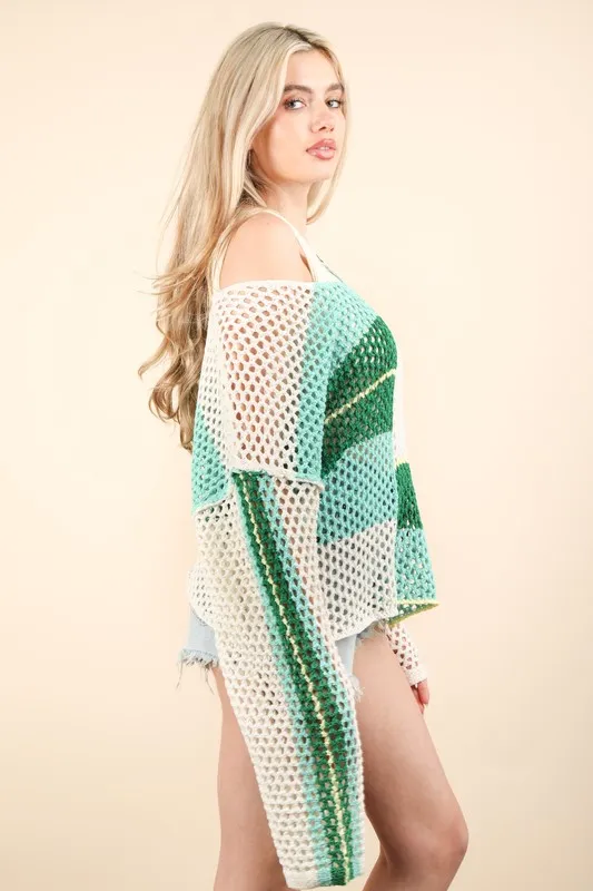 Color Block Oversized Summer Knit Cover Up, image 3