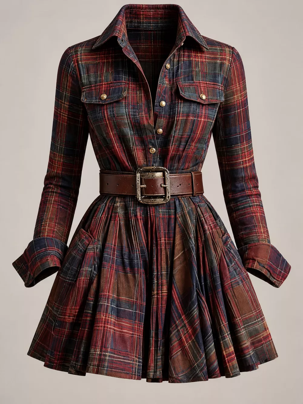 Plaid Long-Sleeve Shirt Dress, image 5