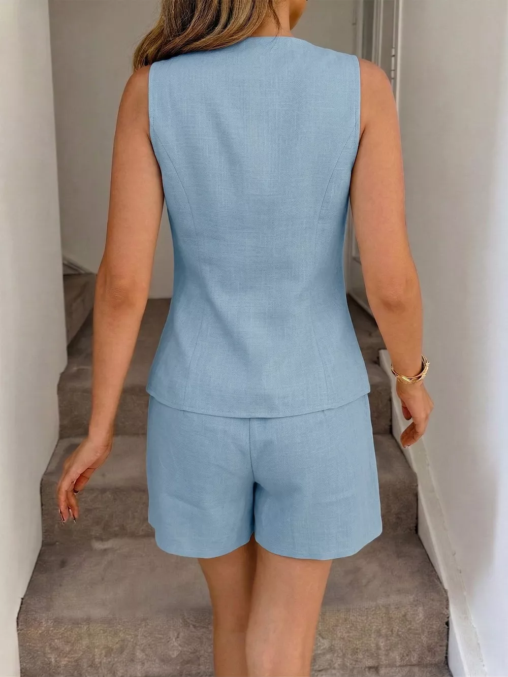Button Up Vest & Shorts Two-Piece Set, image 6