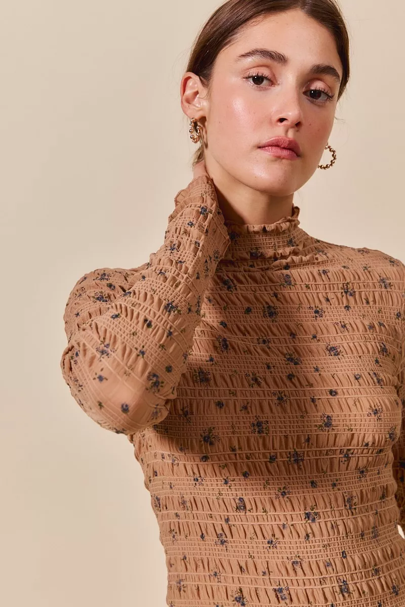 Floral Print Textured Long Sleeve Knit Top, image 4