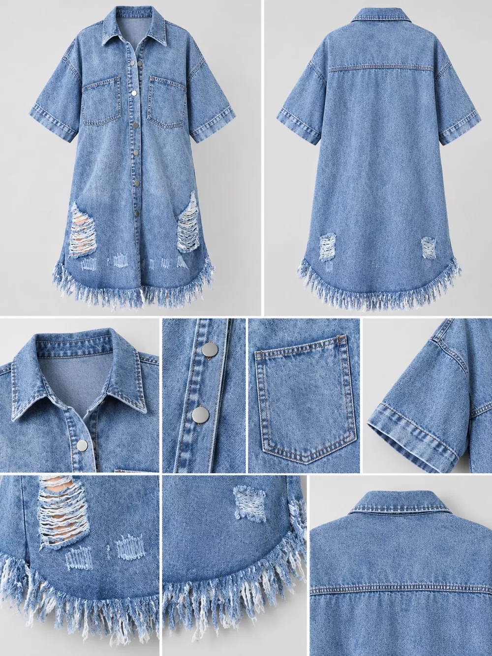 Plus Size Distressed Frayed Hem Button-Down Denim Dress, image 16
