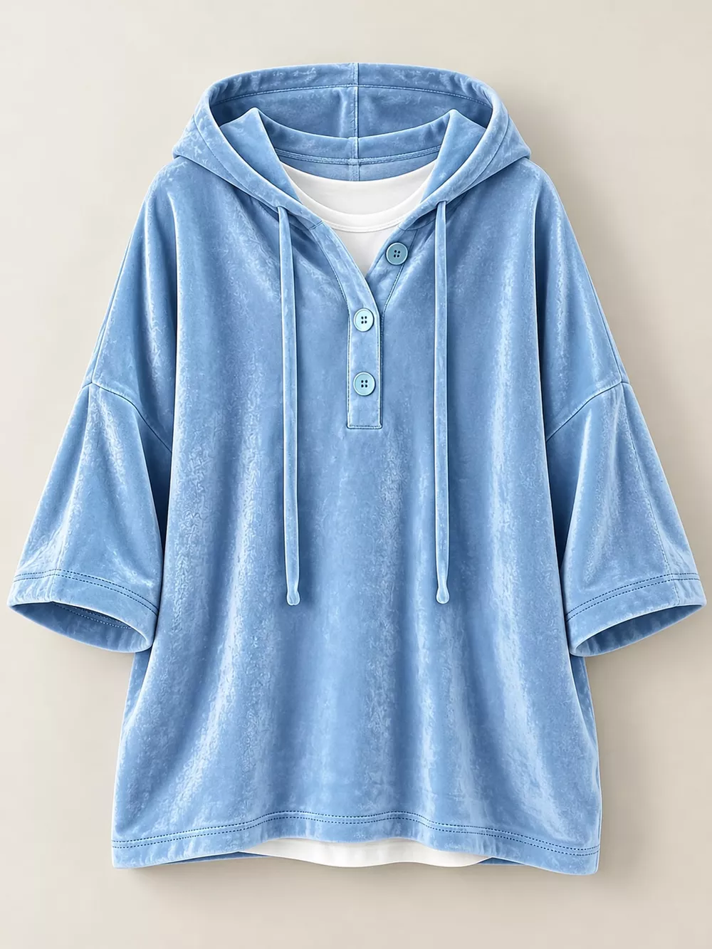 Full Size Velvet Button Detail Hoodie Plus Size, image 4