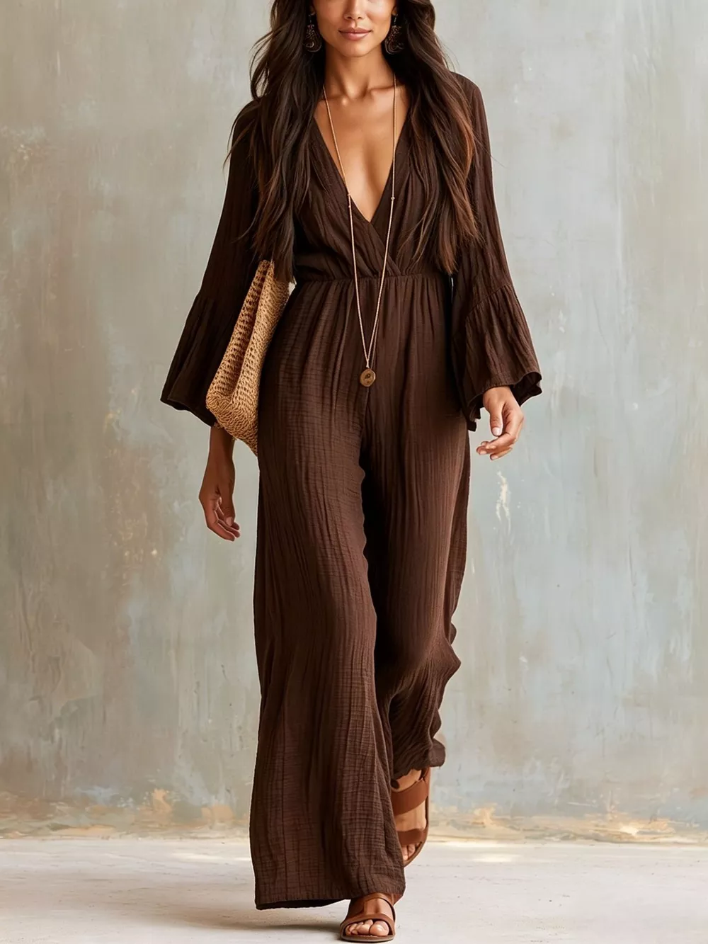 Textured Flare Sleeve Jumpsuit, image 9