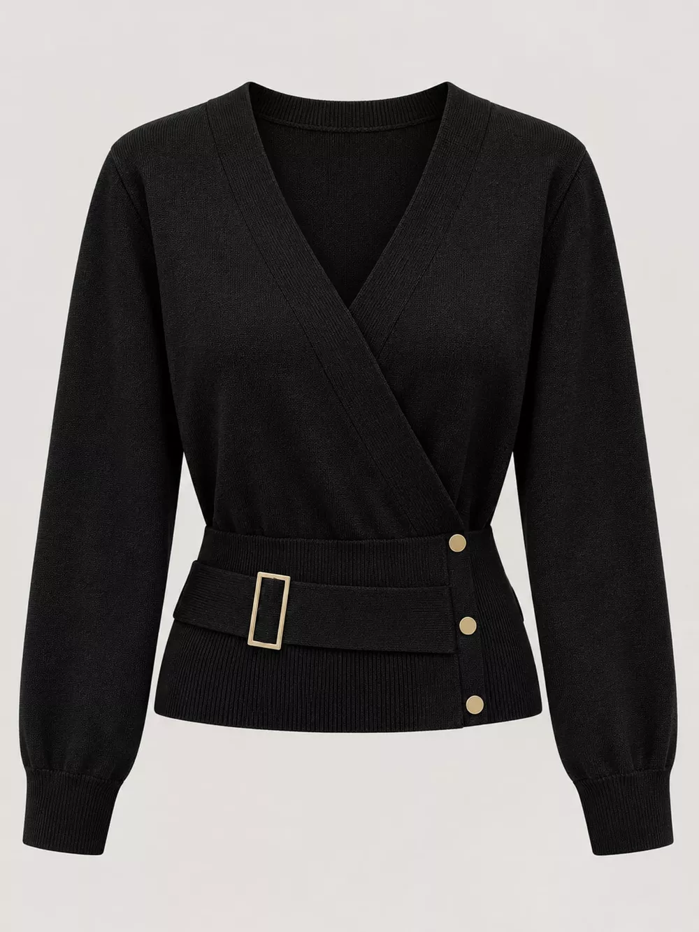 Surplice Elastic Waist Long Sleeve Knit Top, image 27