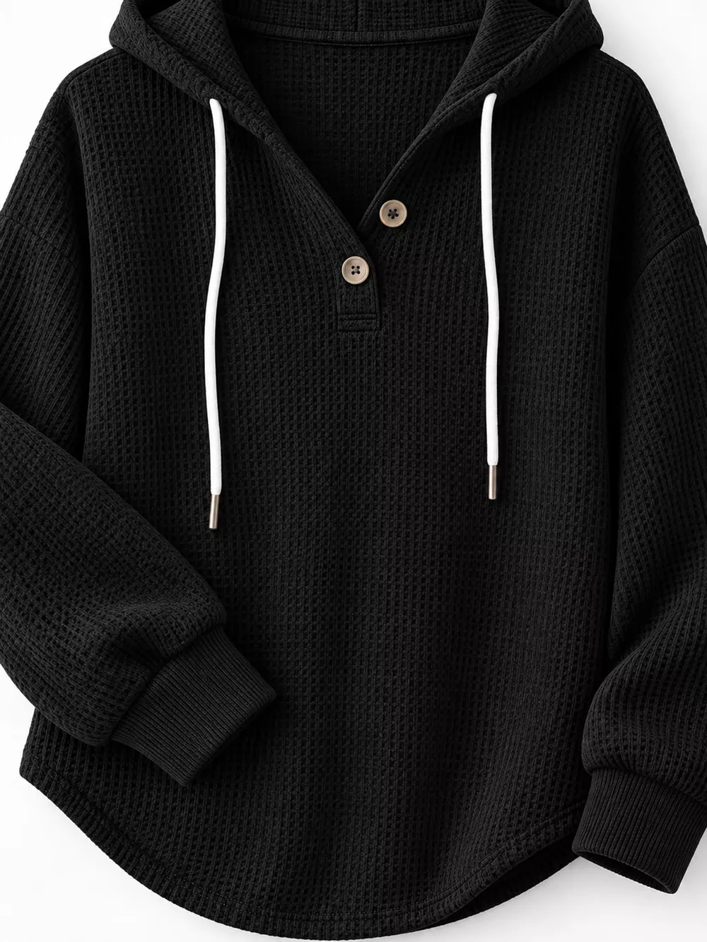 Full Size Waffle Knit Button Detail Hoodie Plus Size, image 24