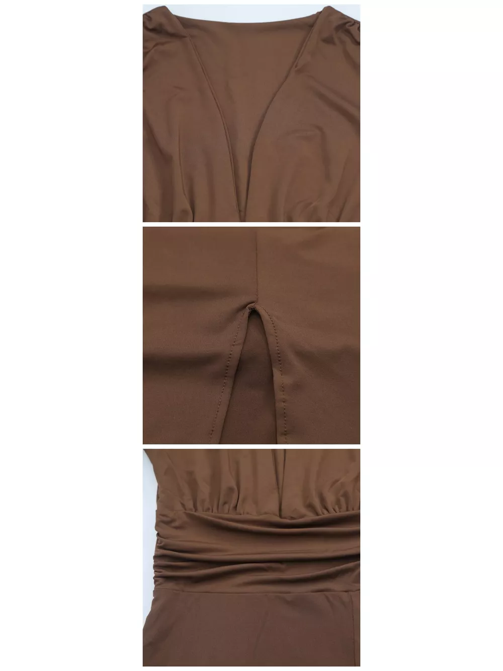 Deep V-Neck Ruched Bodycon Dress with High Slit, image 16