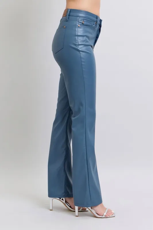 Full Size High Waist Tummy Control Faux Leather Bootcut Pants Plus Size, image 9