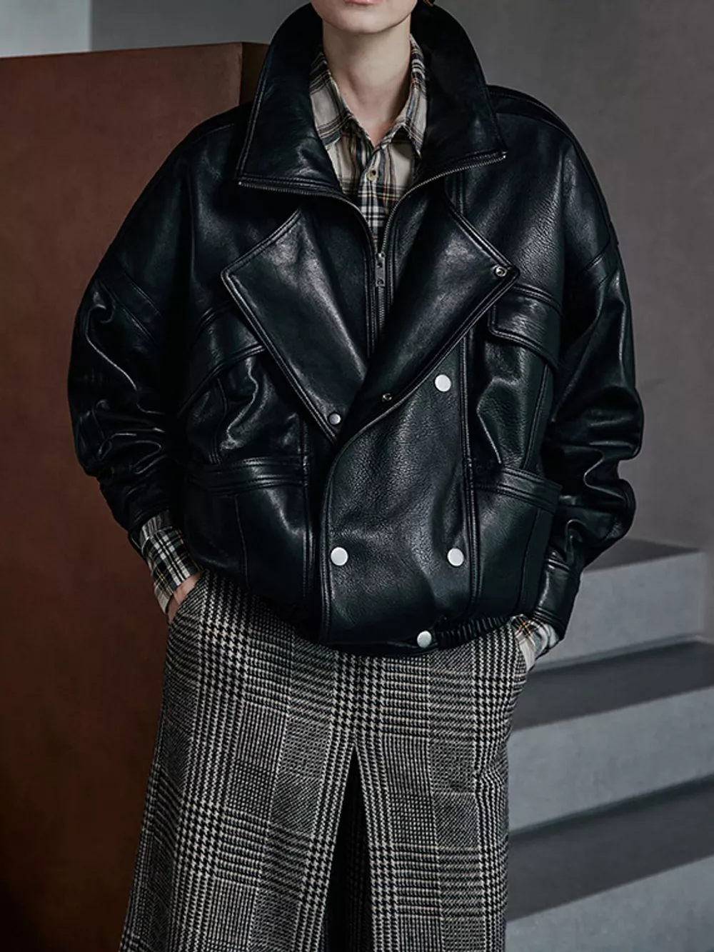 Snap Down Leather Jacket, image 9