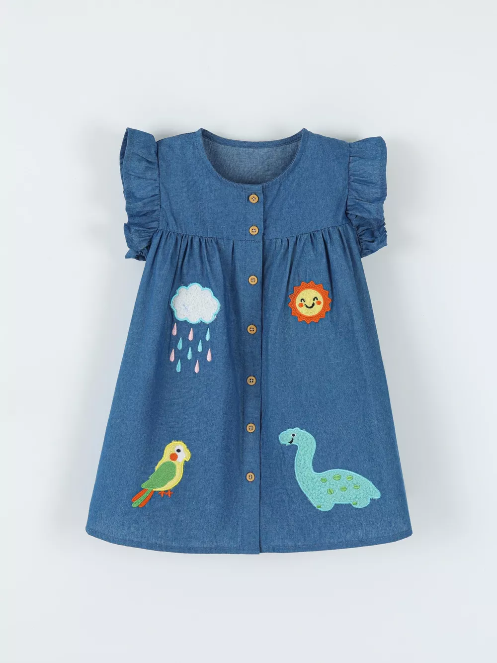 Children's Embroidered Denim A-Line Dress, image 2