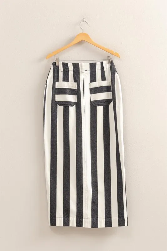 Striped Pocket Detail Maxi Skirt, image 2